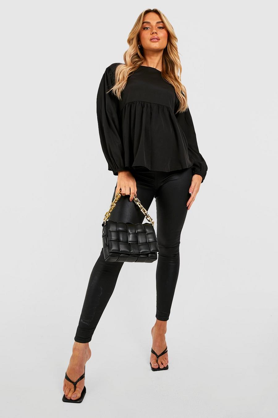Black Maternity Puff Sleeve Cross Back Smock Top image number 1