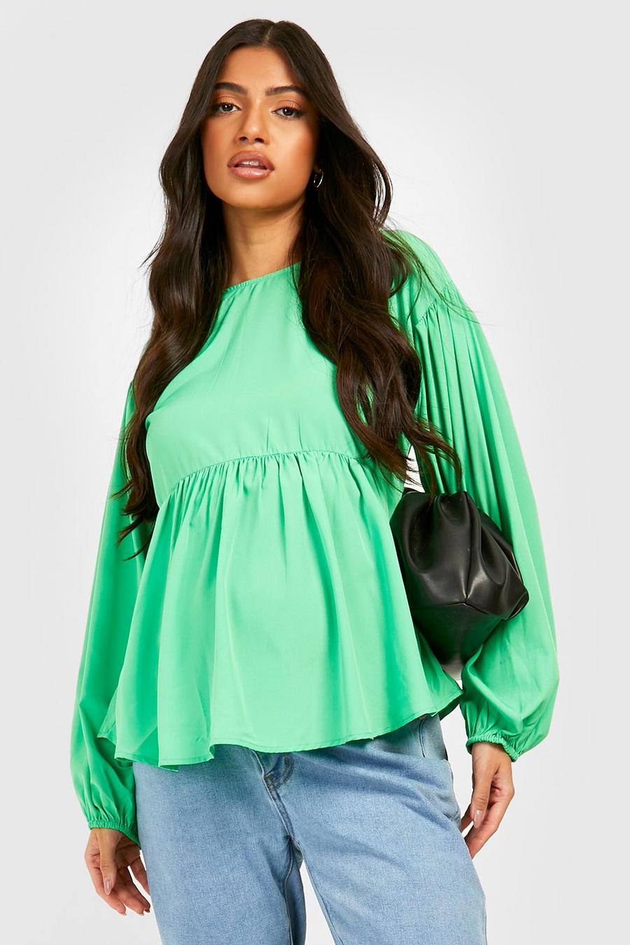 Bright green Maternity Puff Sleeve Cross Back Smock Top image number 1