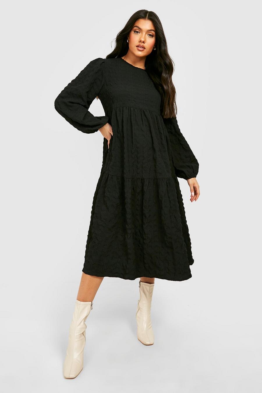 Black Maternity Textured Tiered Smock Dress image number 1