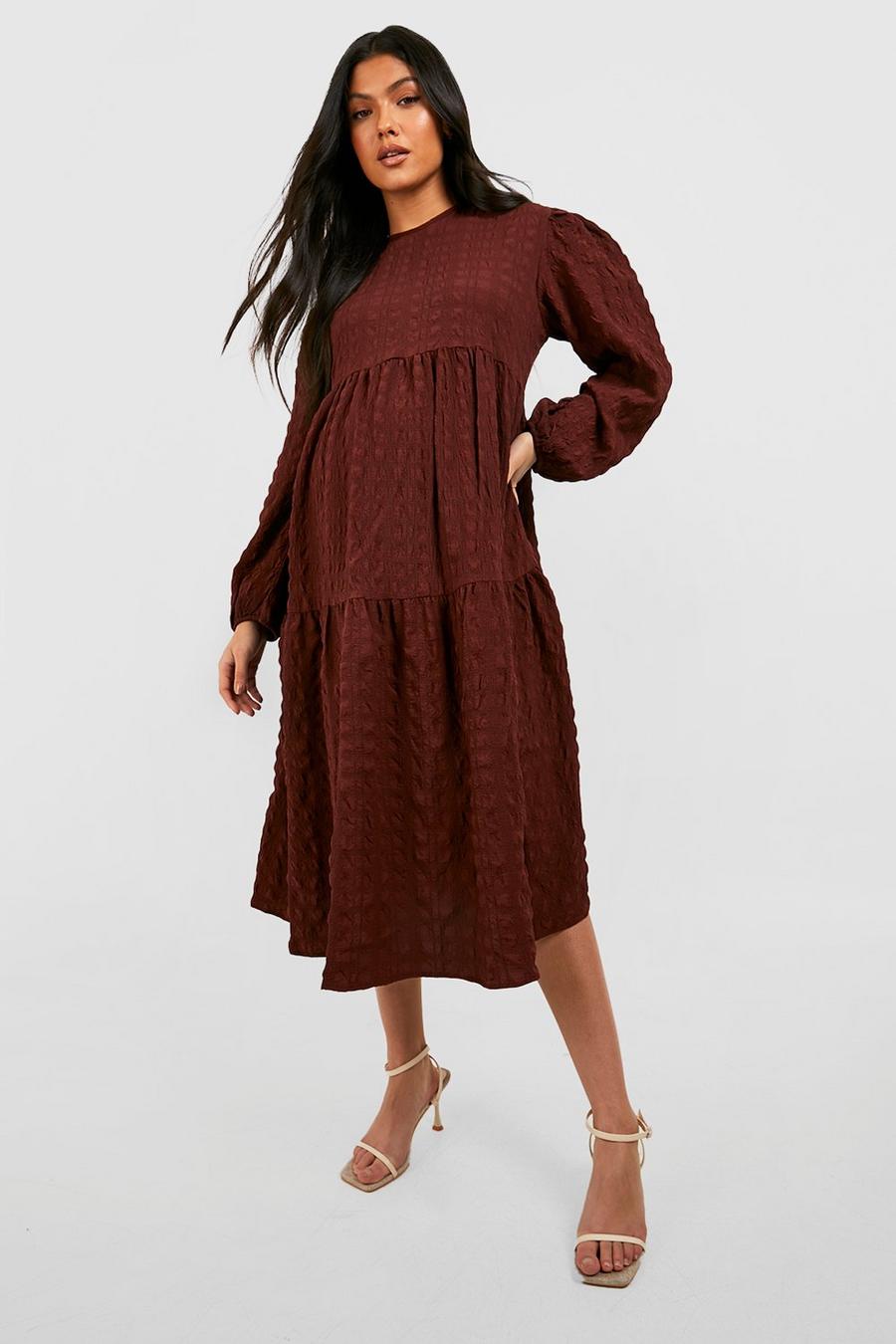 Chocolate Maternity Textured Tiered Smock Dress