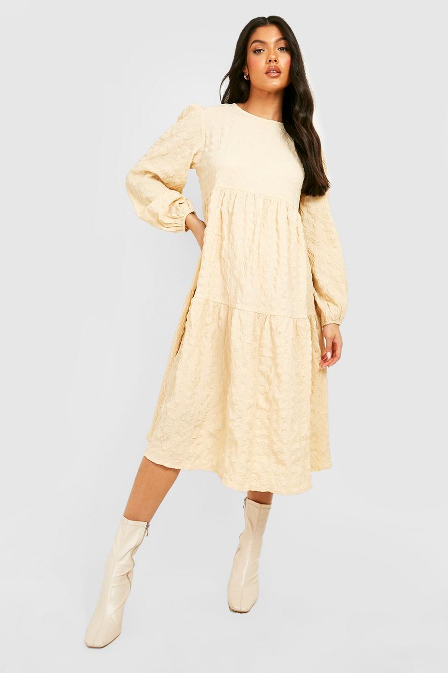 Stone beige Maternity Textured Tiered Smock Dress