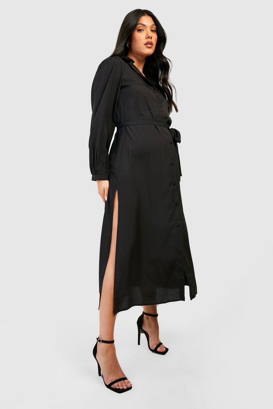Black Maternity Midaxi Shirt Dress image number 1