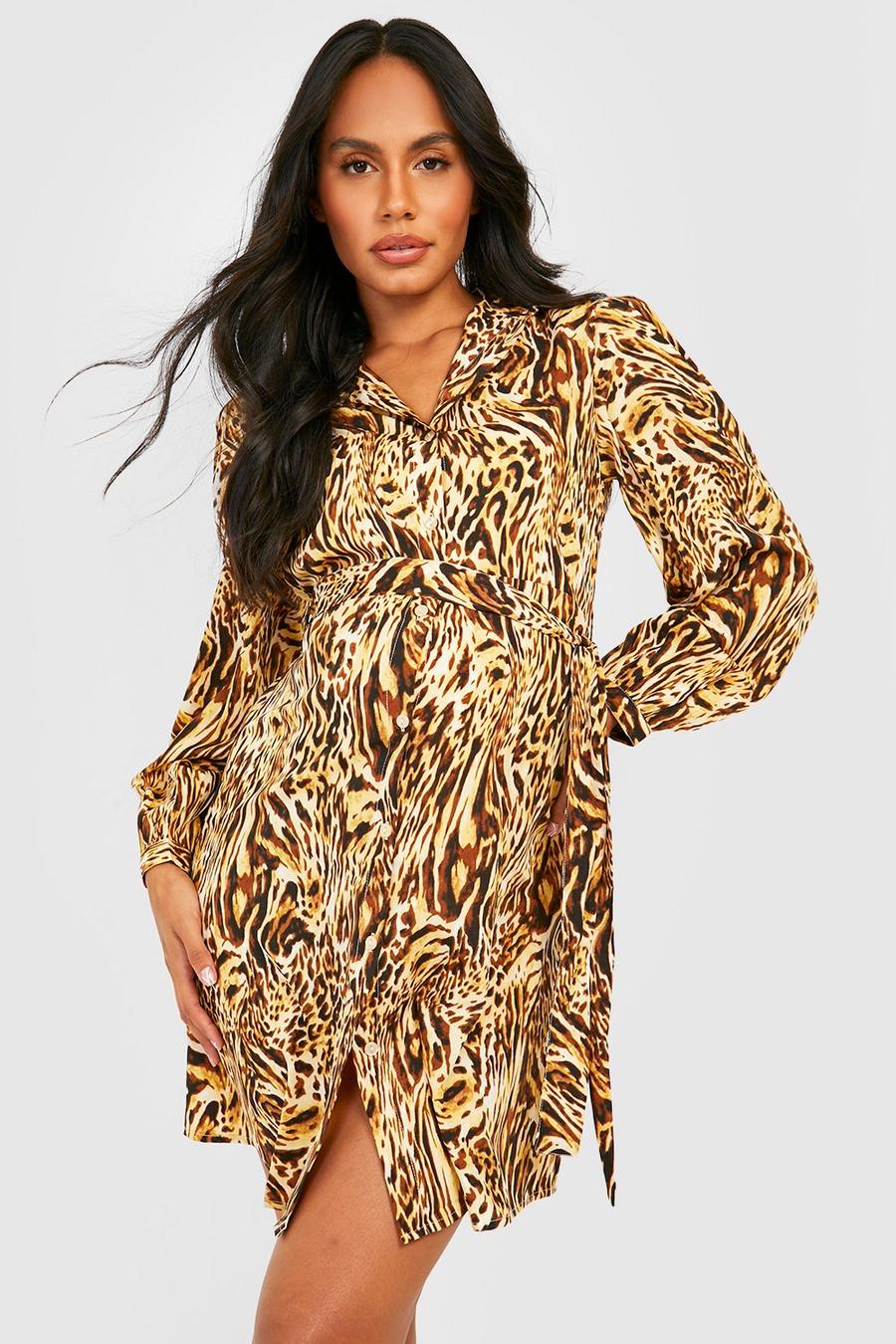 Leopard Maternity Printed Mini Shirt Dress image number 1