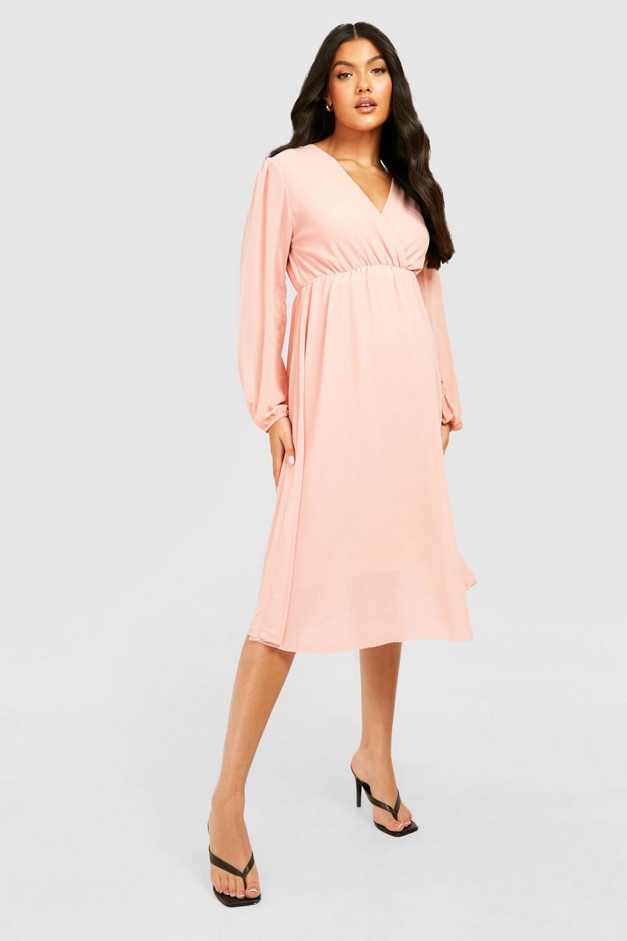 Blush Maternity Chiffon Wrap Midi Dress image number 1