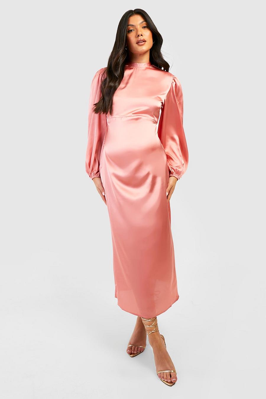 Rose pink Maternity Satin Open Back Midaxi Dress image number 1