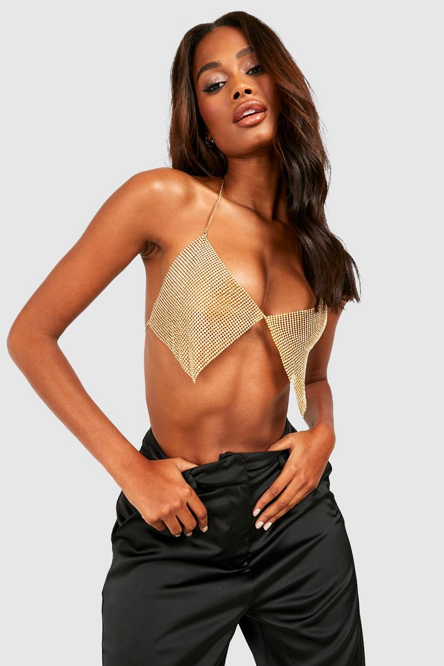 Gold Chainmail Halter Bralette image number 1