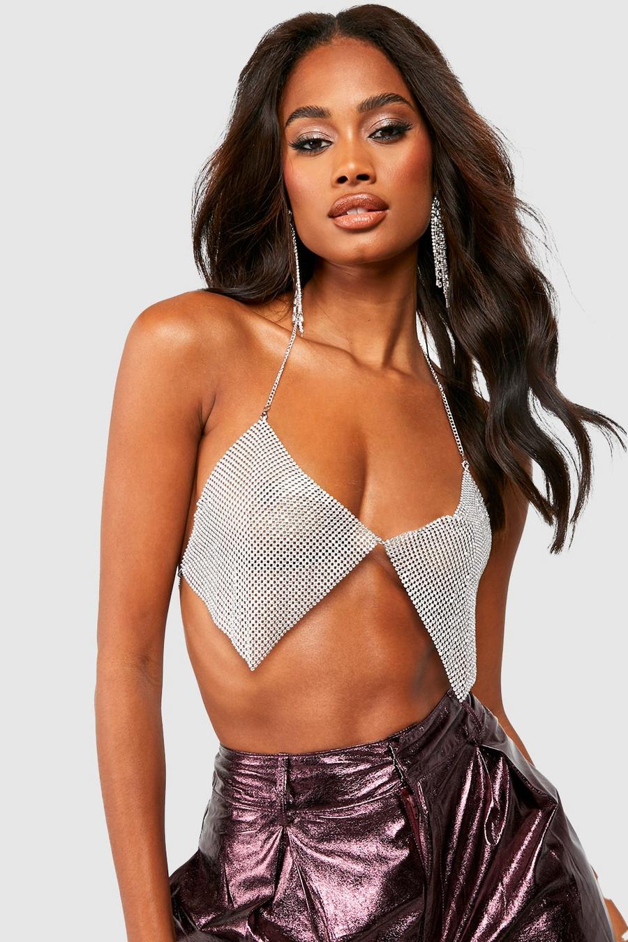 Silver Chainmail Halter Bralette image number 1