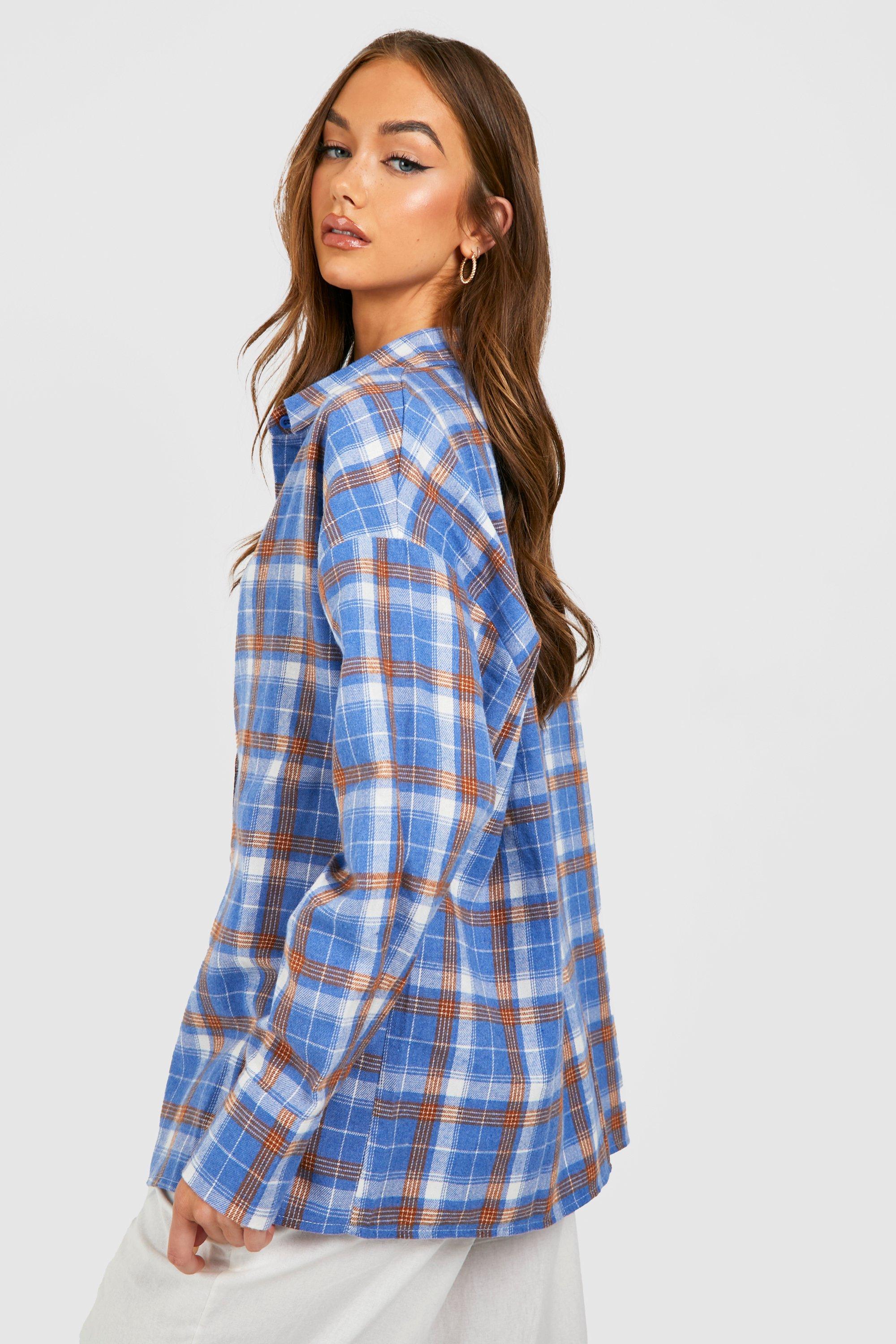 Ainangua Plaid Shirt for Women Oversized Tshirt Buffalo Plaid Shirts Womens  Flannel Button Down Long Sleeve Outfits Tops(02 Blue,S) at  Women's  Clothing store