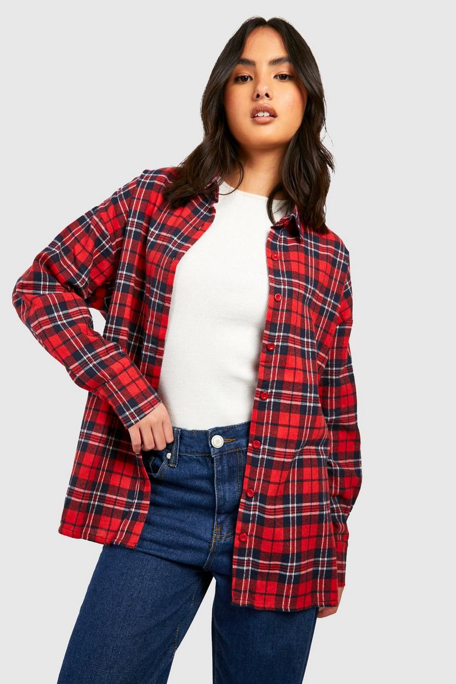 Red Oversized Check Shirt  image number 1