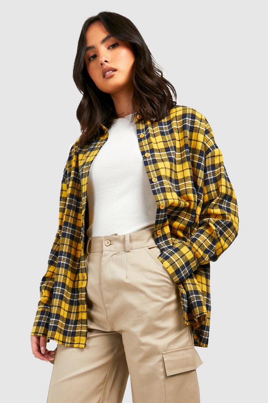 Yellow Oversized Check Shirt  image number 1
