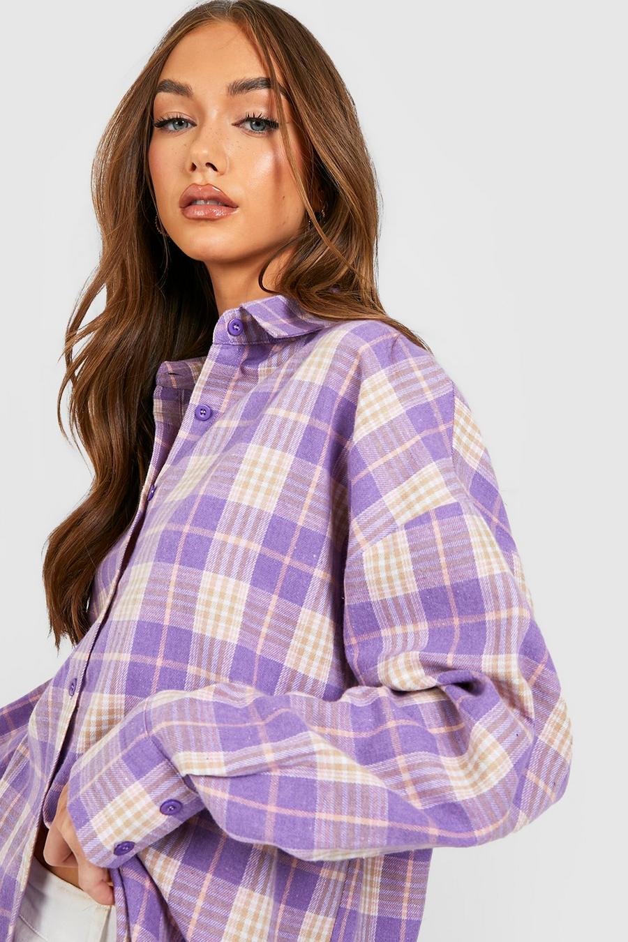 Lilac Bright Oversized Check Shirt  image number 1
