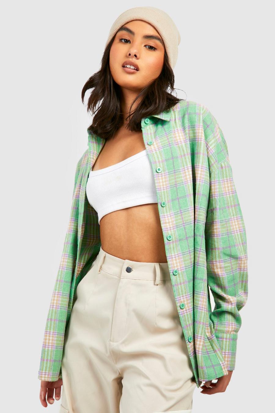 Lime Bright Oversized Check Shirt  image number 1
