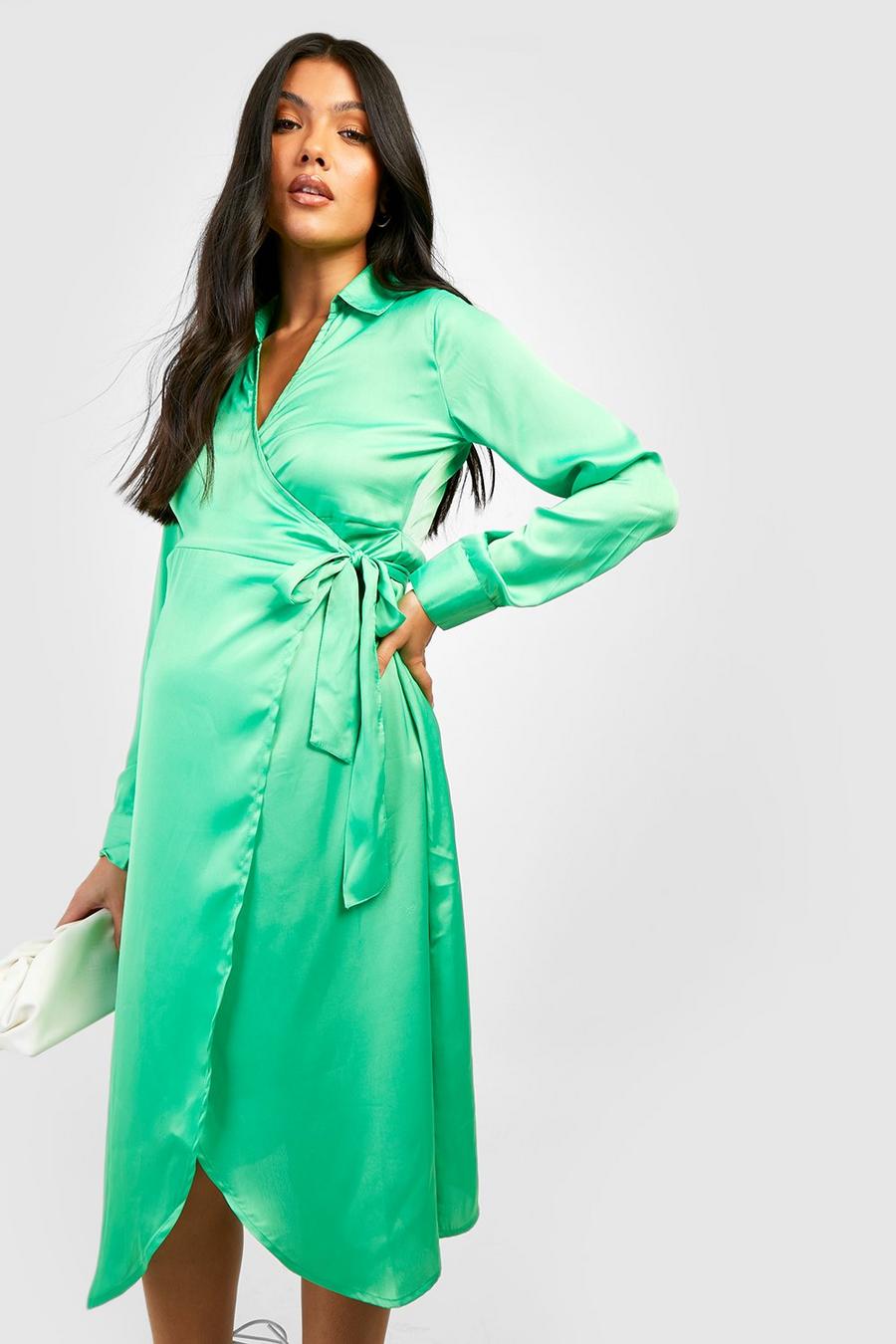 Bright green Maternity Wrap Midi Dress image number 1