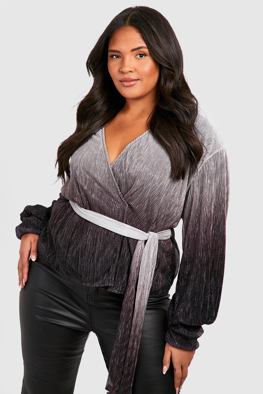 Plus Sequin Wrap Blouse