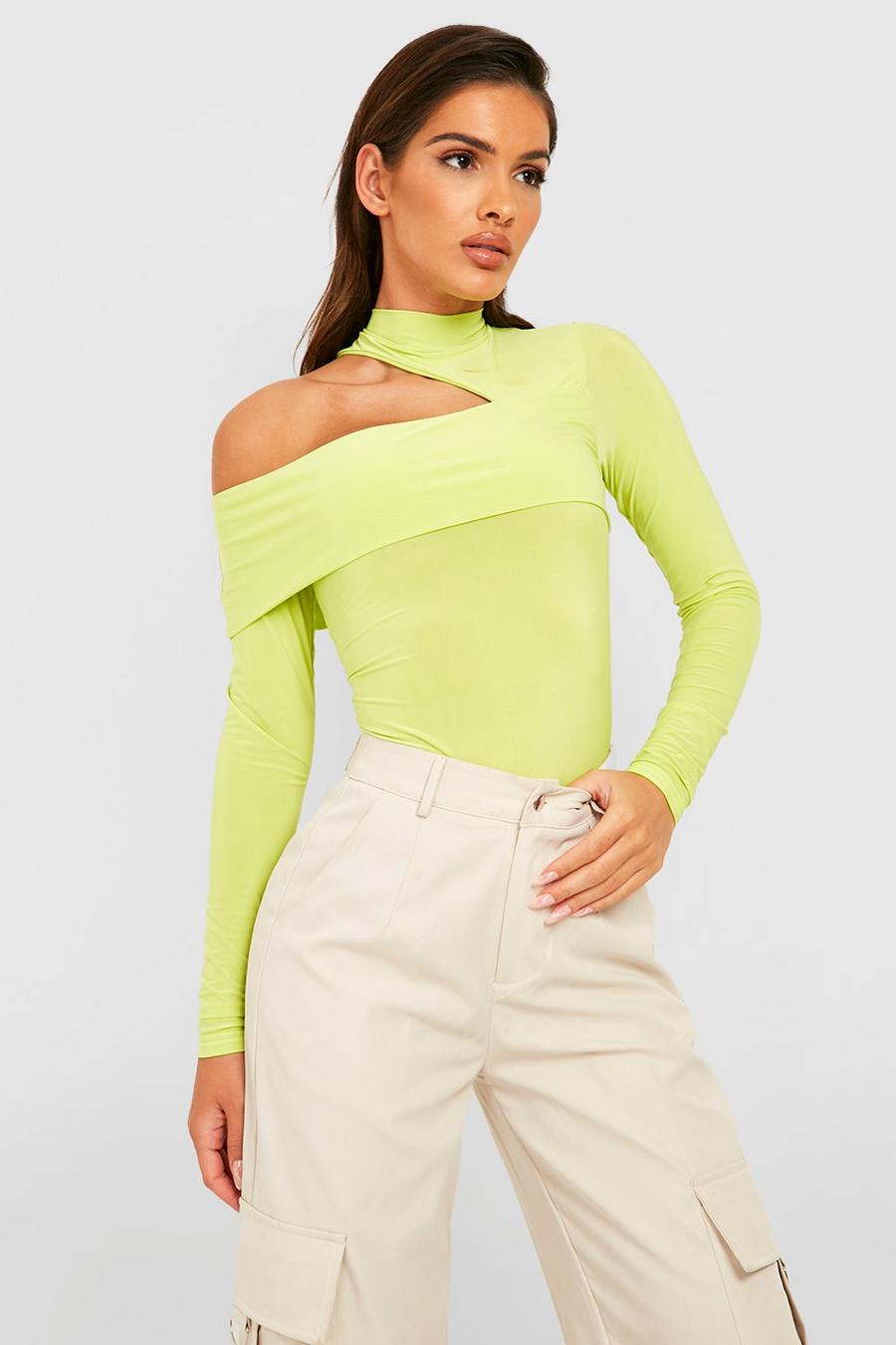Lime Double Layer Slinky High Neck Bodysuit image number 1
