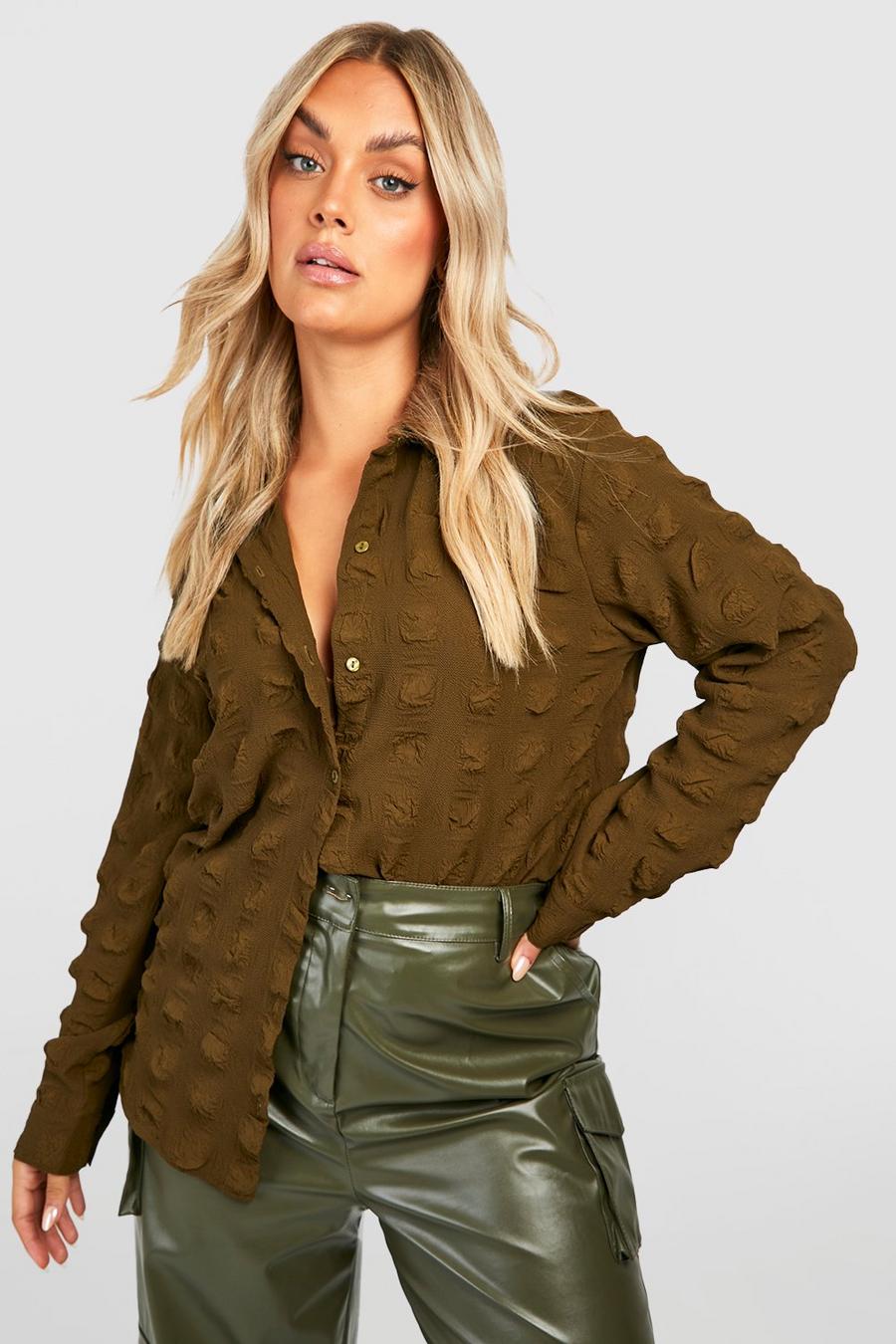 Khaki Plus Textured Oversized Shirt image number 1