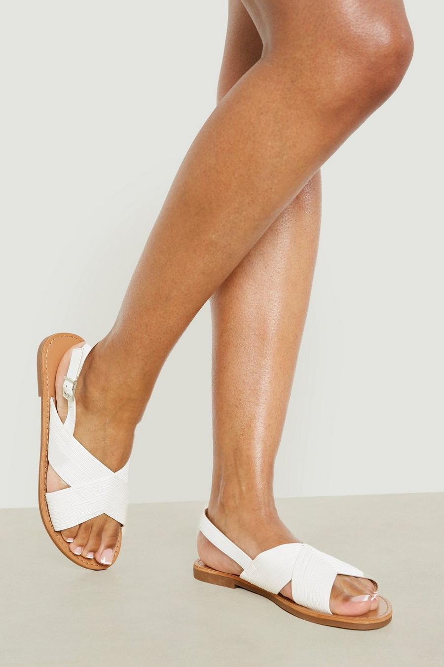 White Chunky Crossover Strap Basic Flat Sandal image number 1