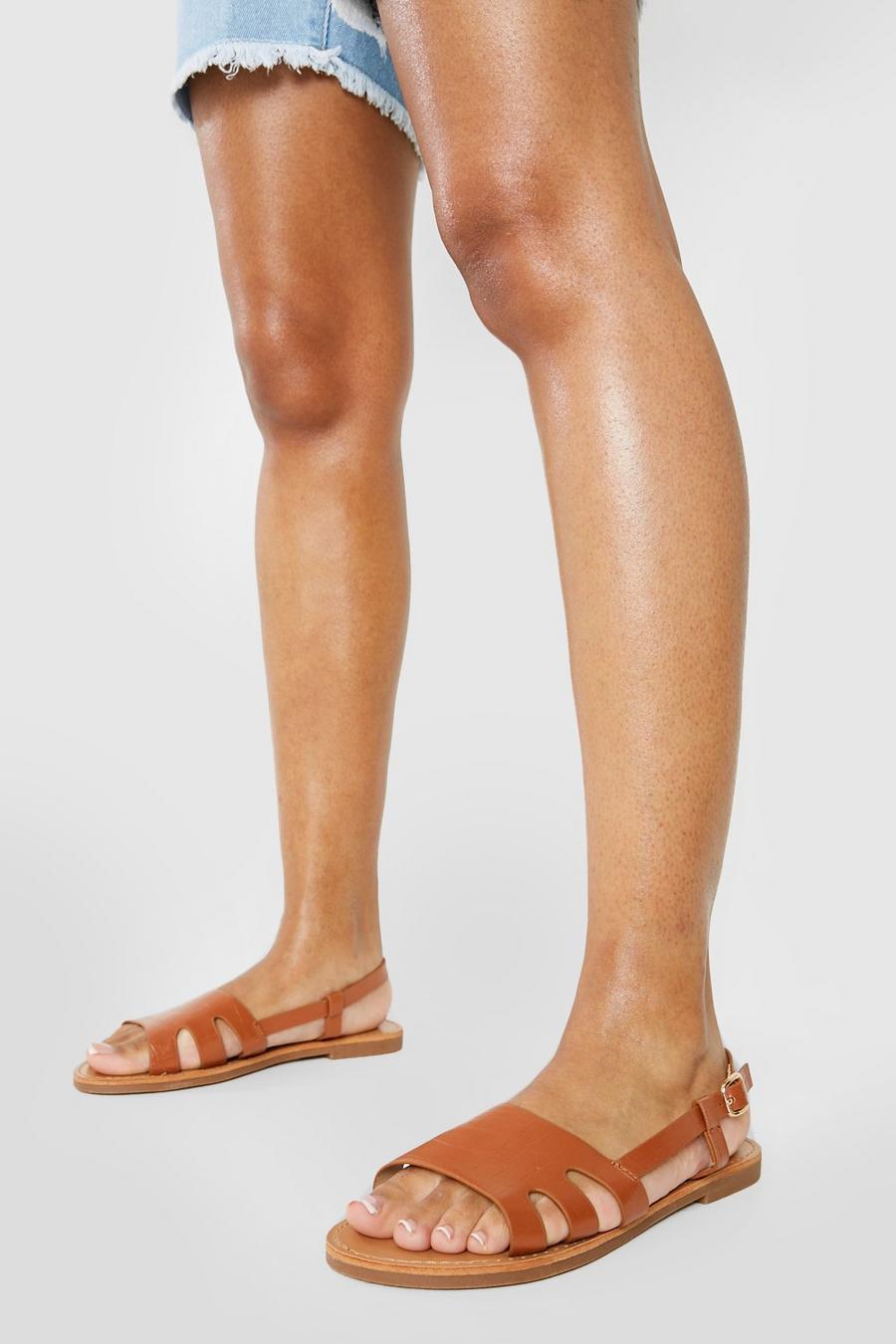 Tan Croc Detail Slingback Basic Flat Sandal image number 1