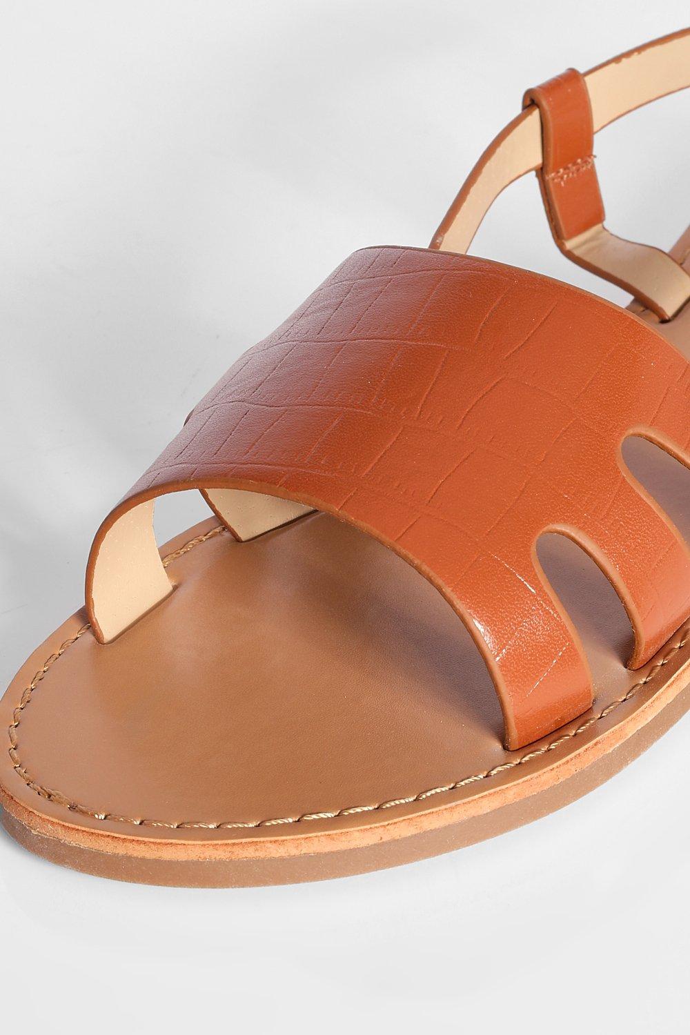 Croc Detail Slingback Basic Flat Sandal boohoo