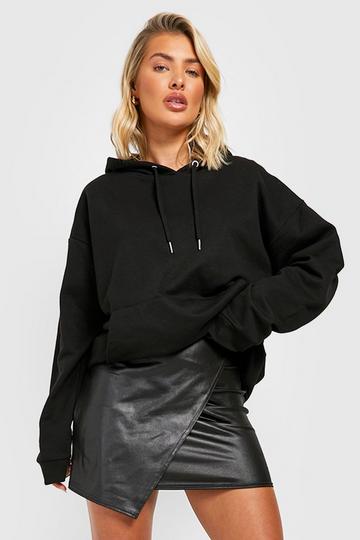 Black Faux Leather Jersey Knit Wrap Mini Skirt