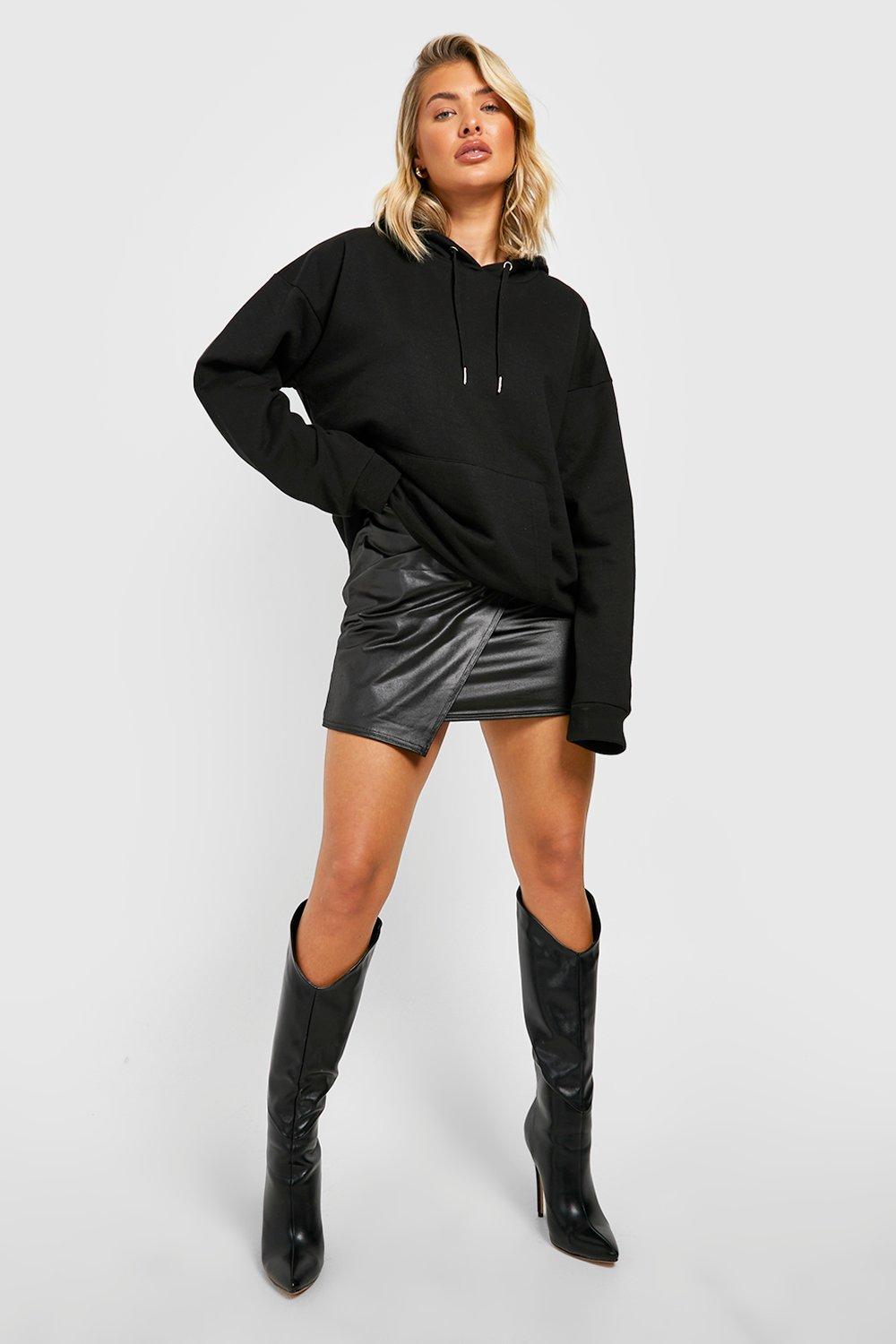 Faux Leather Jersey Knit Wrap Mini Skirt