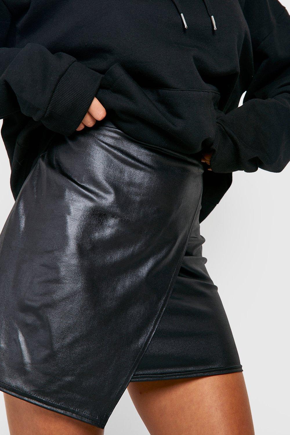 Black leather 2025 wrap mini skirt