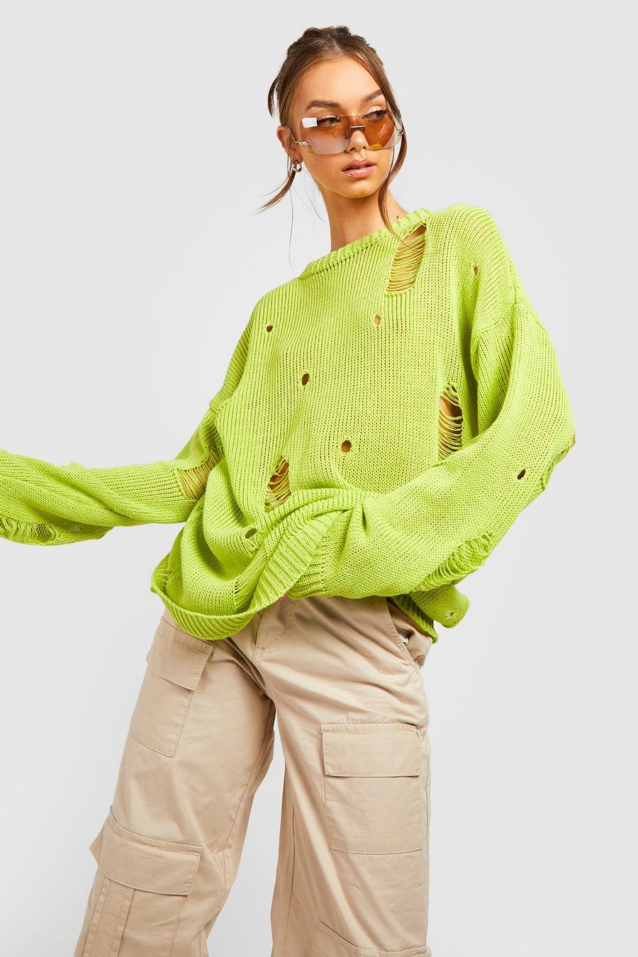 Lime green Soft Knit Laddered Sweater