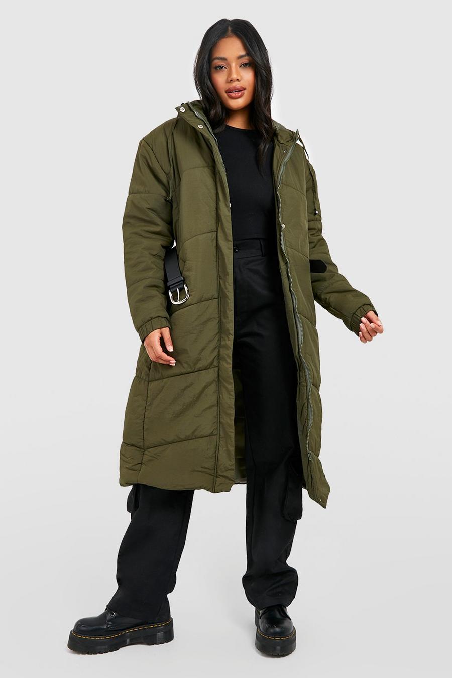 Khaki Belted Quilted Puffer Jacket