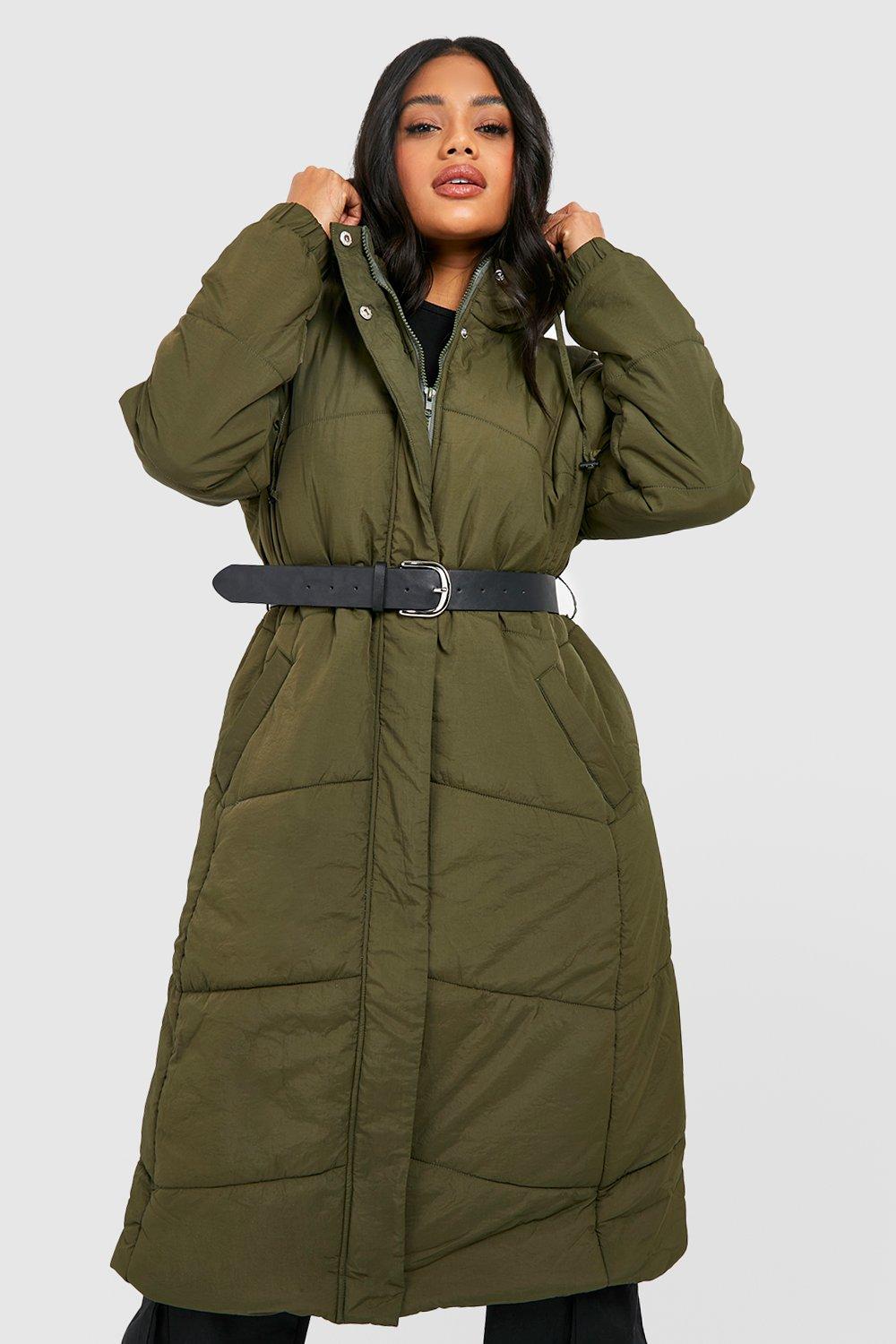 Belted Puffer Coat (Khaki Brown)