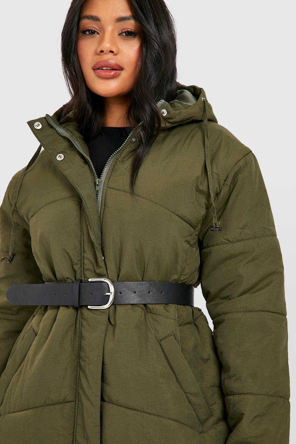 Belted quilted cheap coat womens