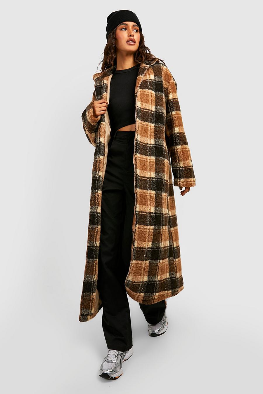 Brown Flannel Borg Maxi Coat image number 1