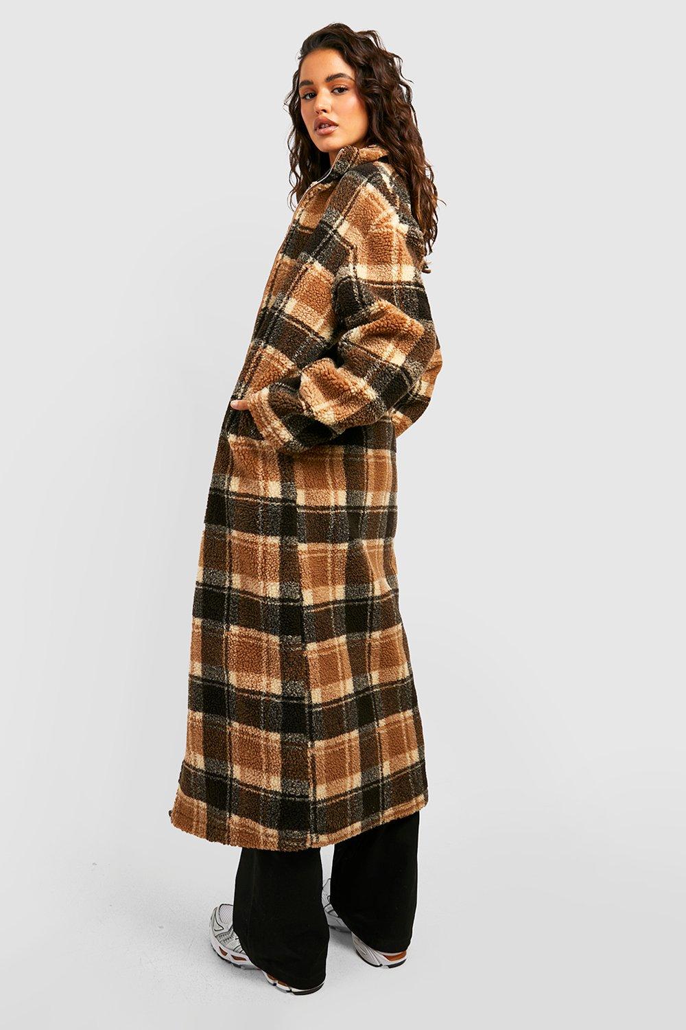 Check Borg Maxi Coat boohoo