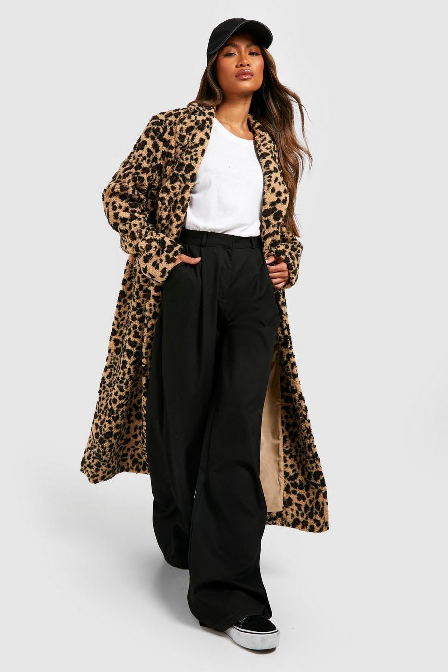 Brown Leopard Print Faux Fur Coat image number 1