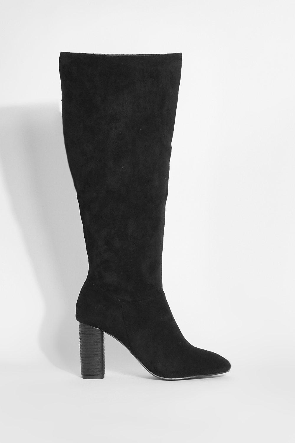 Block Wooden Heel Knee High Boots