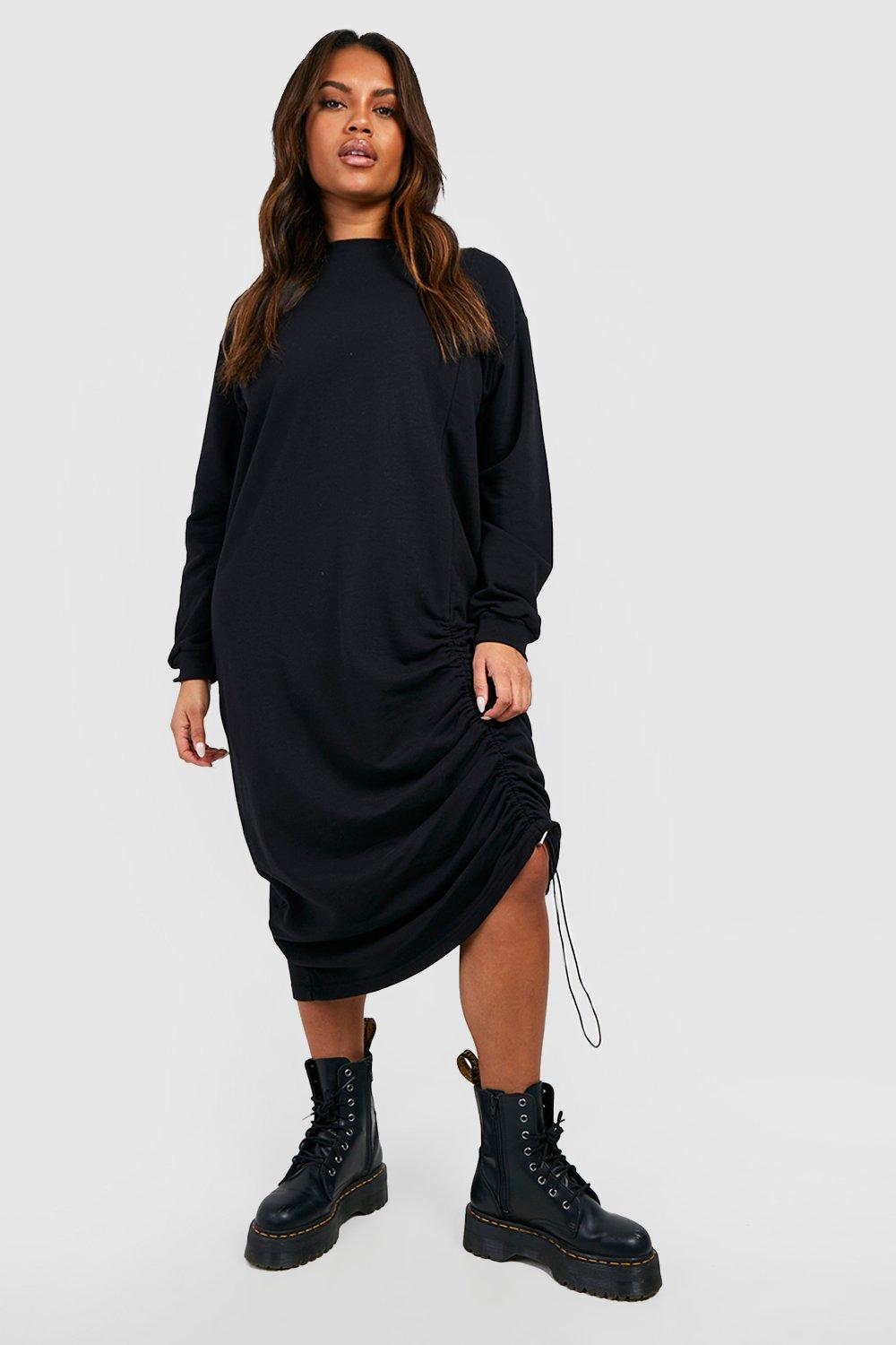 Taupe Ruched Crew Neck Oversized Sweatshirt Dress