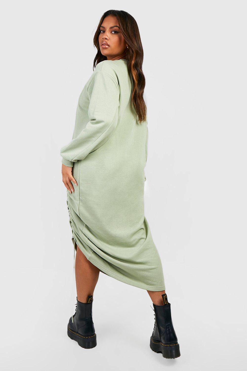 Ruched Checked Jumper Dress Moss