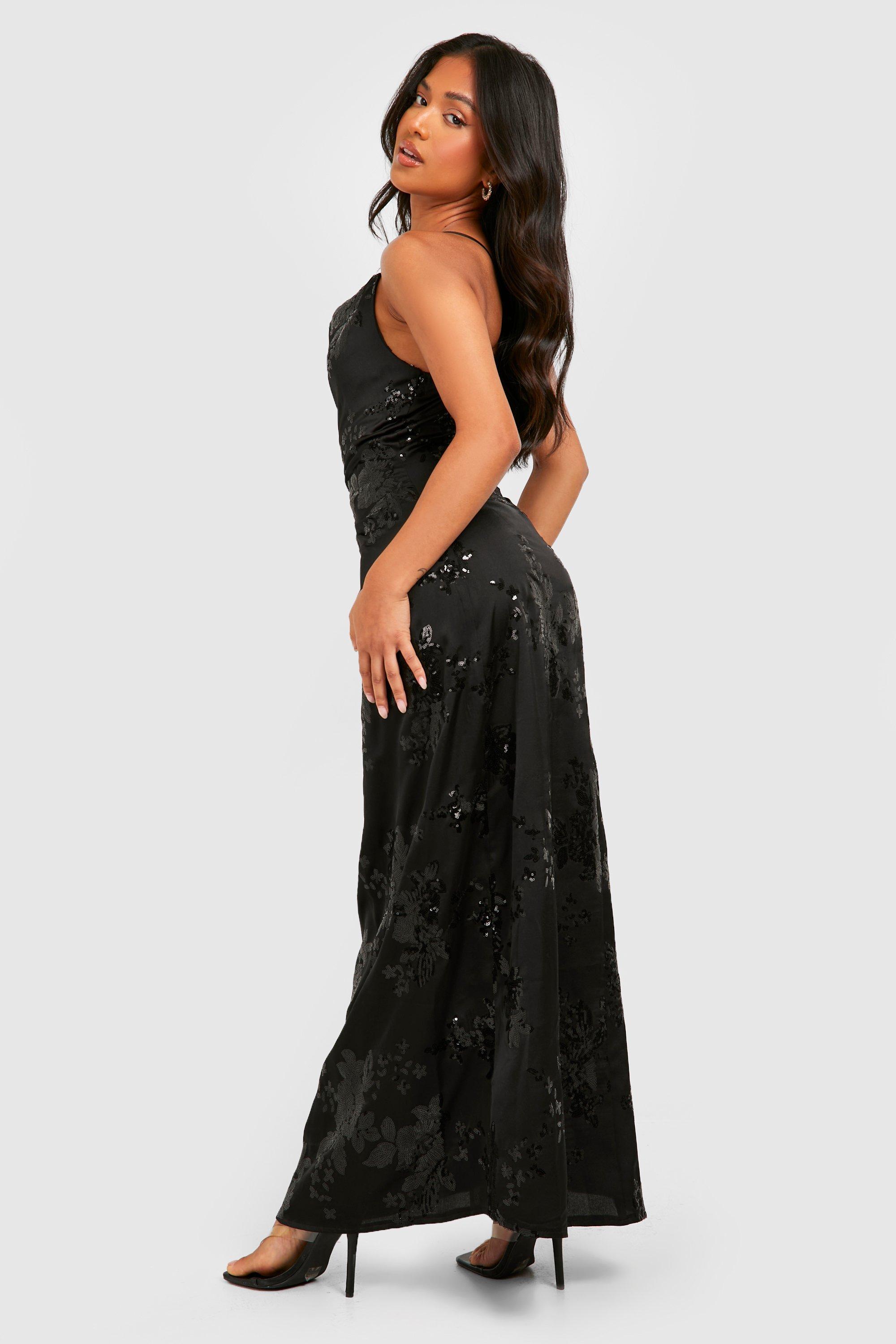 Embellished Satin Long Dress