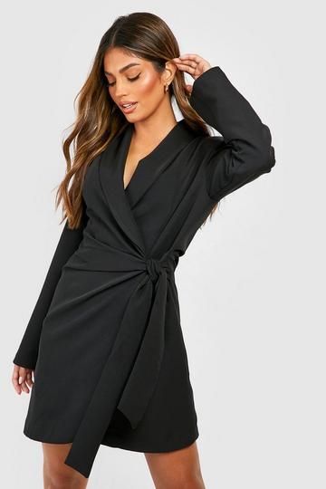 Black Tie Waist Tailored Blazer Dress