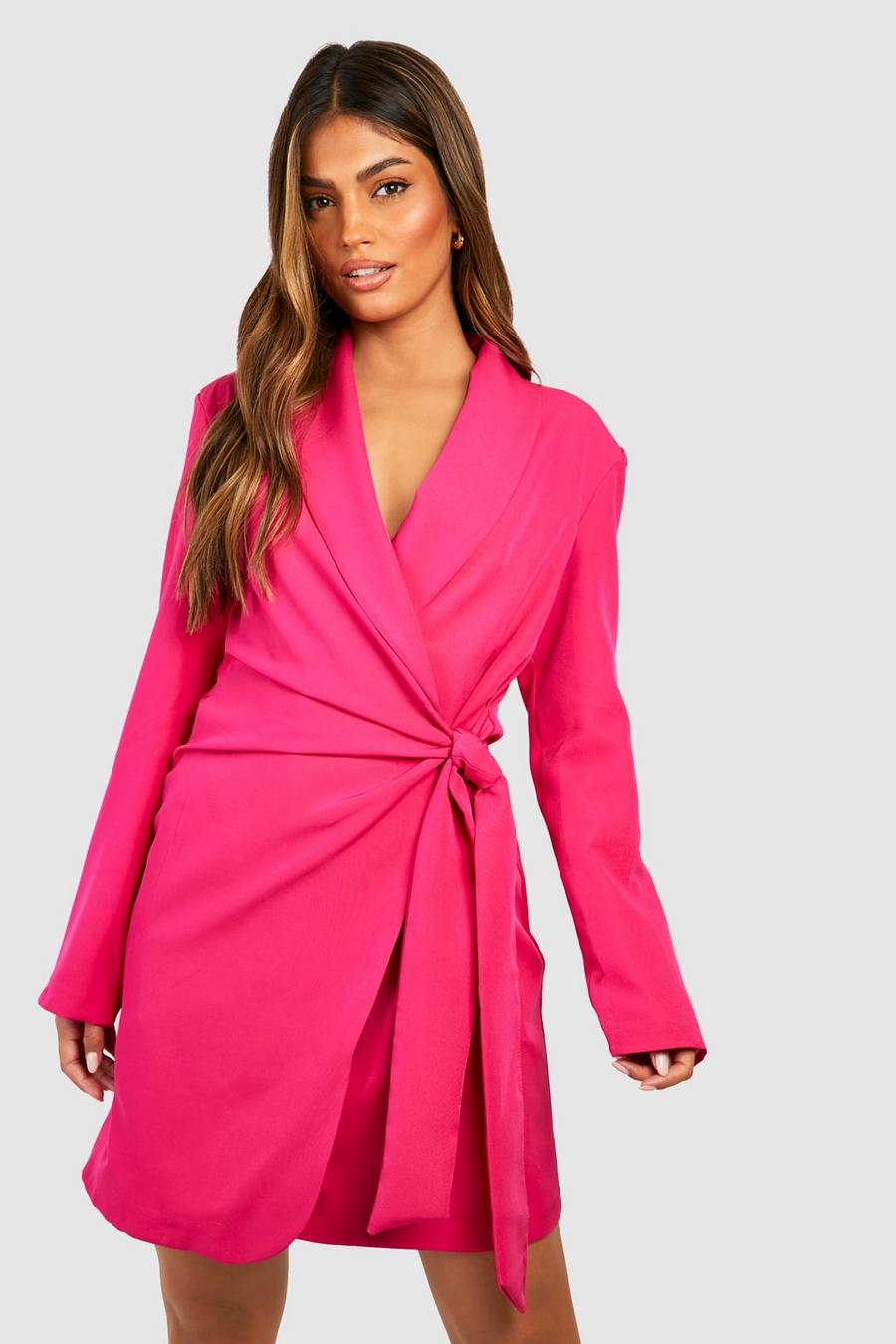 Hot pink rose Tie Waist Tailored Blazer Dress image number 1