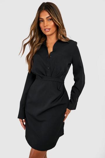 Black Drape Side Button Front Blazer Dress