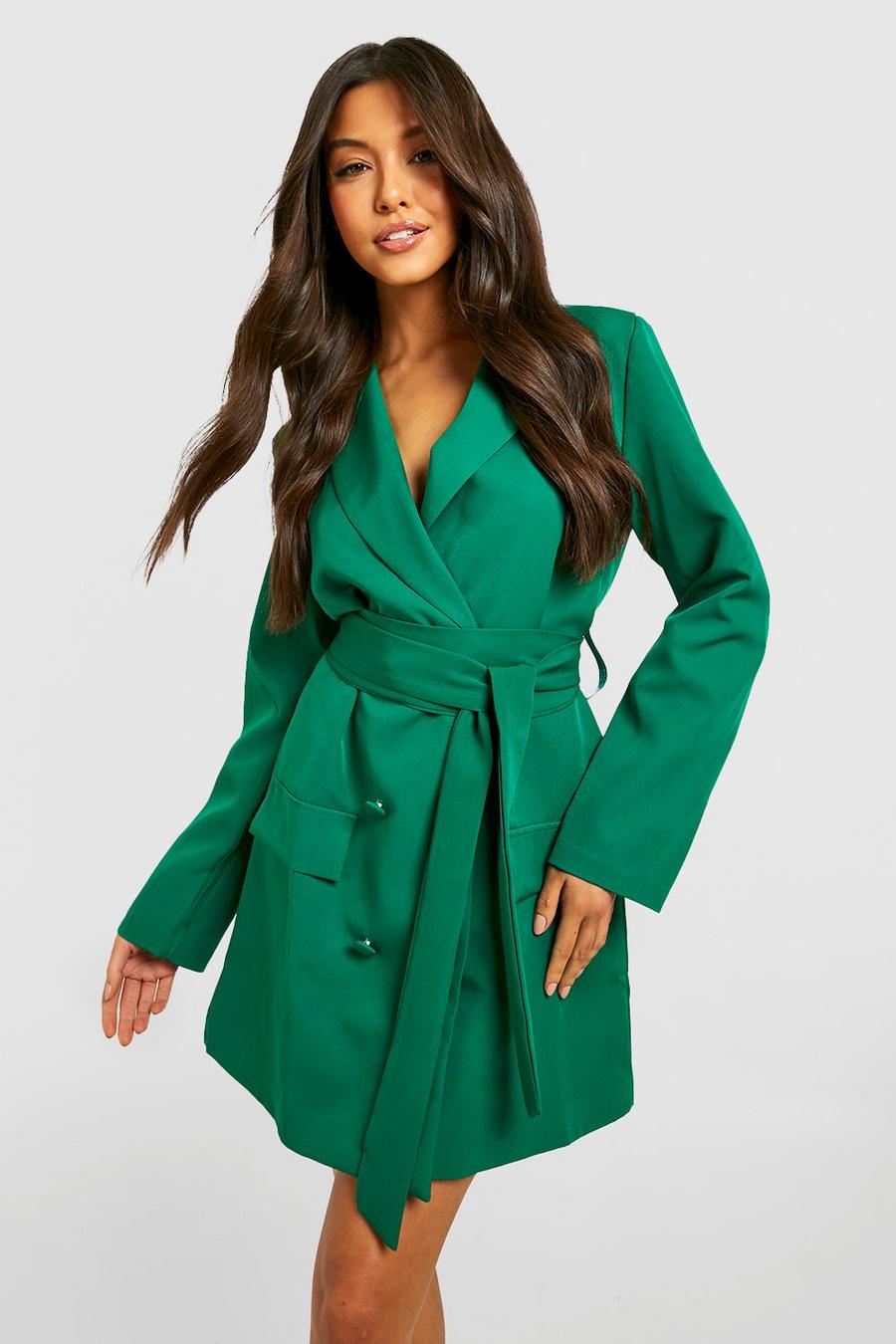 Emerald green Obi Tie Waist Tailored Blazer Dress