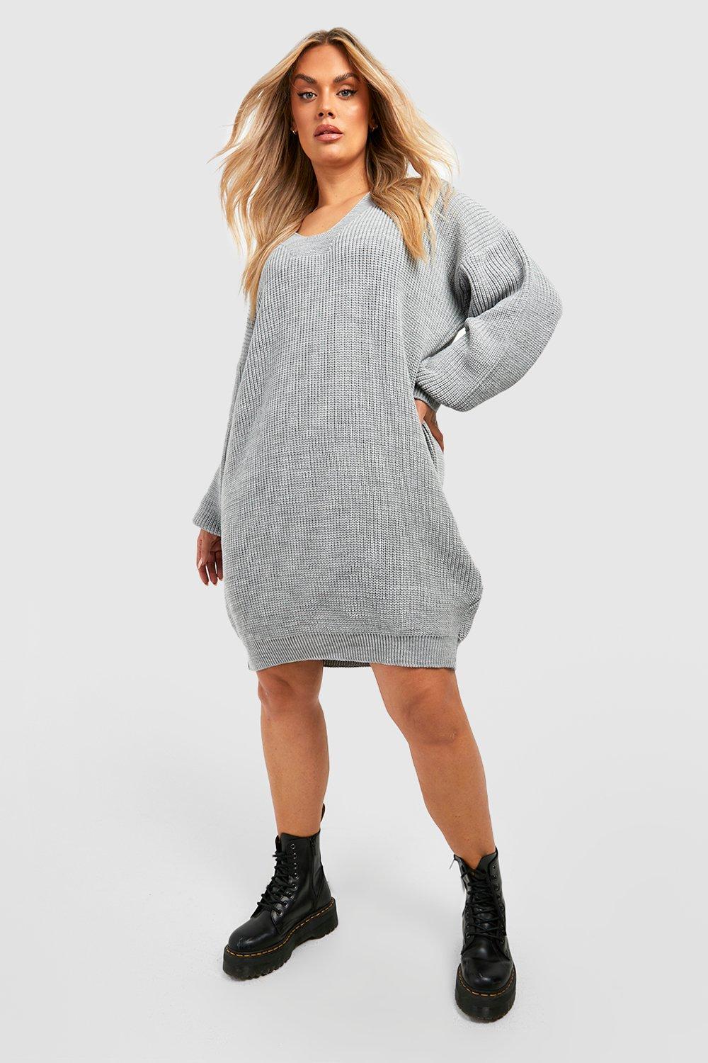 Plus size sale grey sweater dress