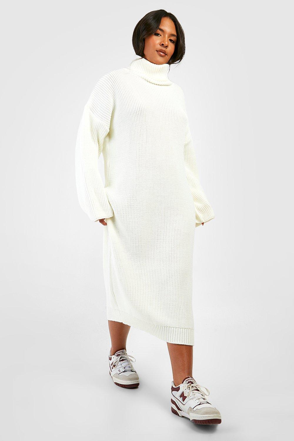 Women's Plus Knitted Roll Neck Midi Jumper Dress