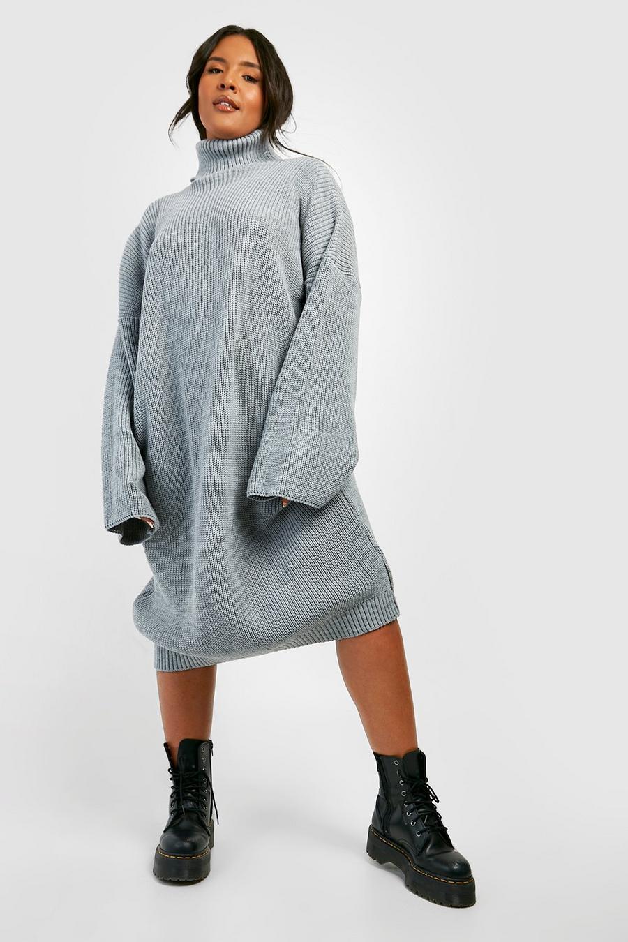 Plus Midi-Pulloverkleid mit Rollkragen, Grey image number 1