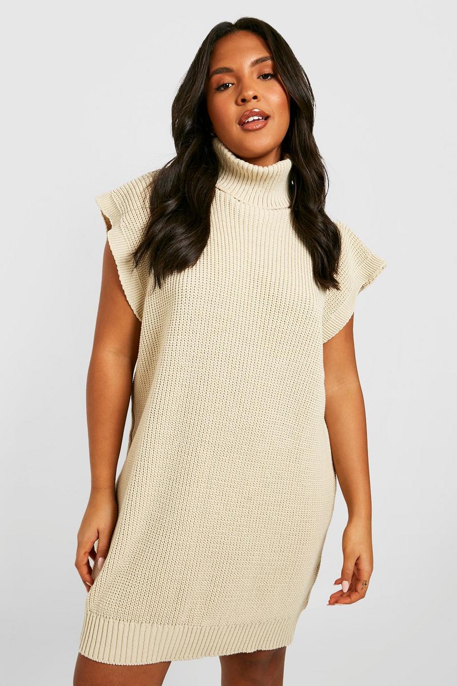 Stone Plus Knitted Turtleneck Sleeveless Sweater Dress
