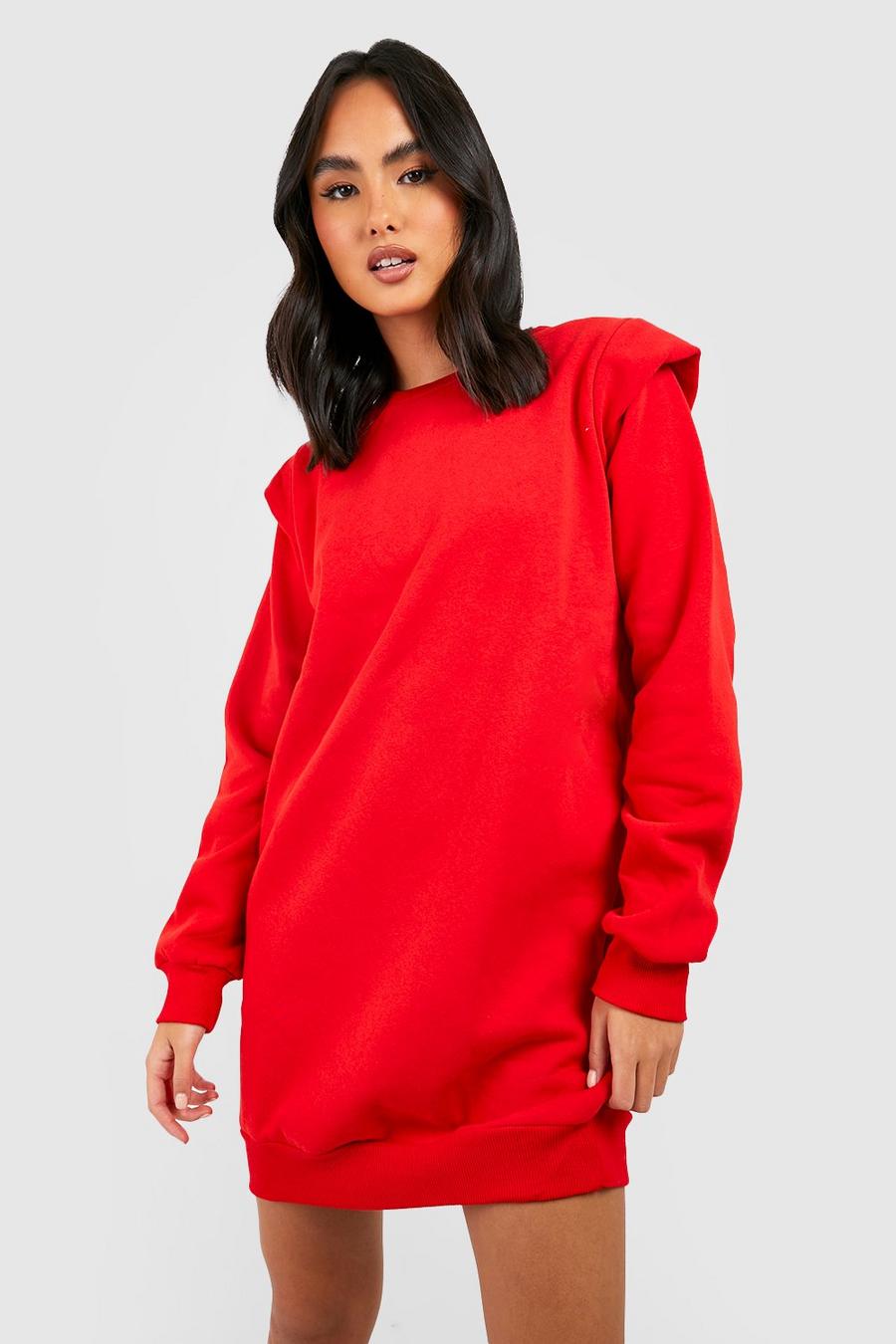 Red Shoulder Detail Sweatshirt Dress image number 1