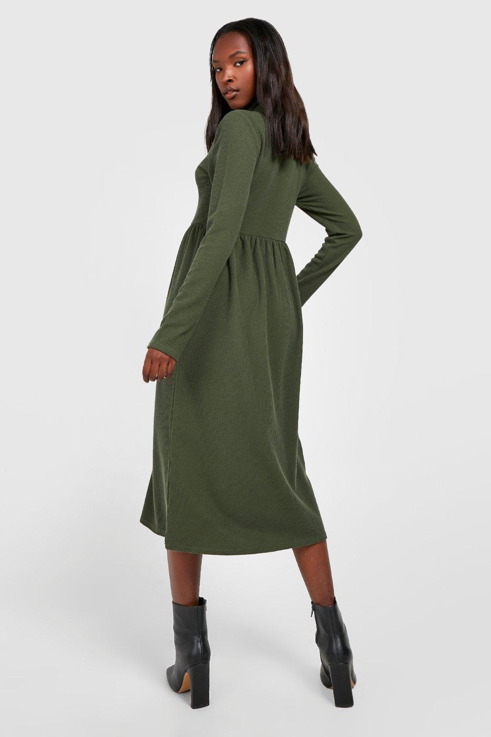 Women's Crinkle Rib Roll Neck Midi Dress