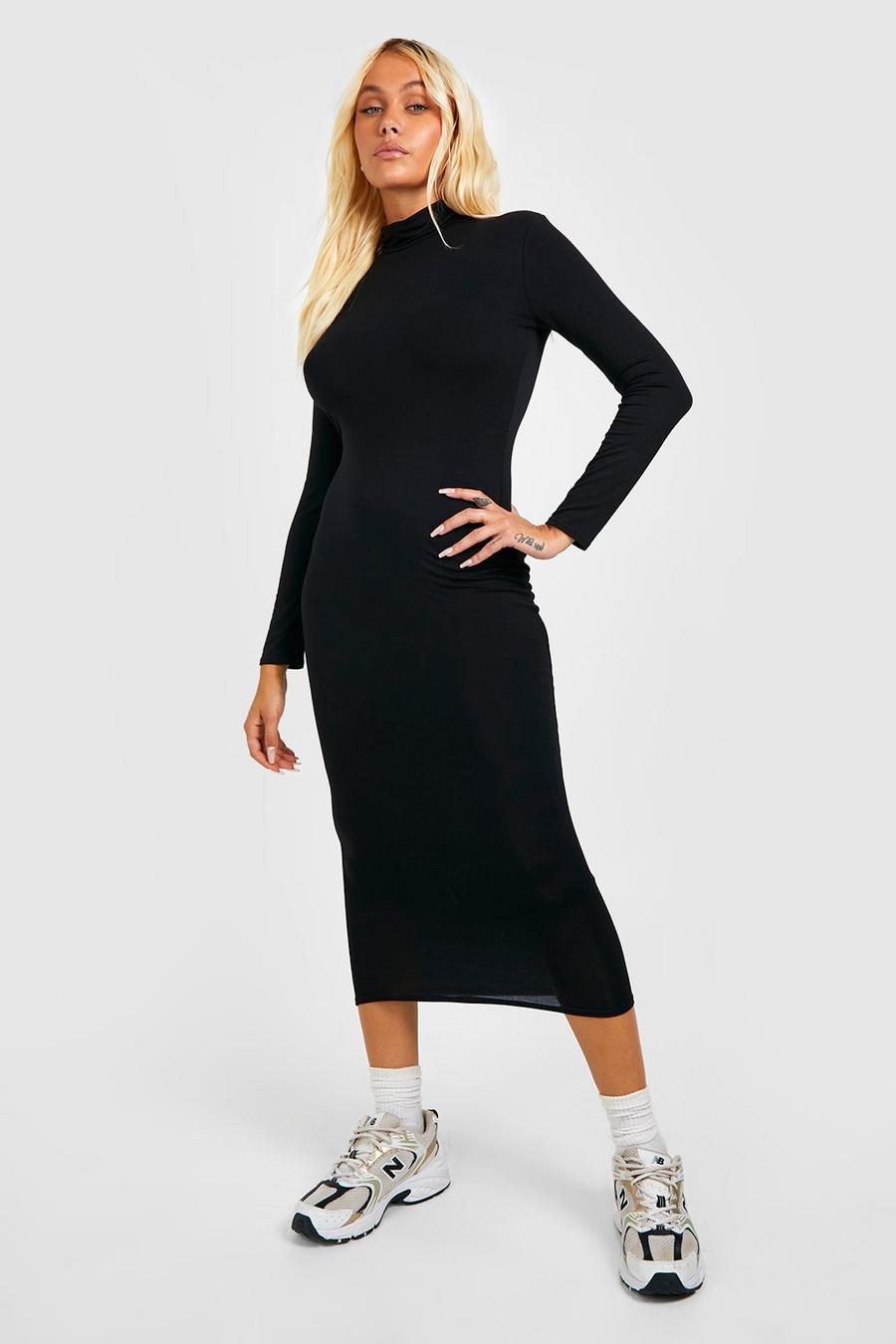 Black Turtleneck Long Sleeve Midi Dress image number 1