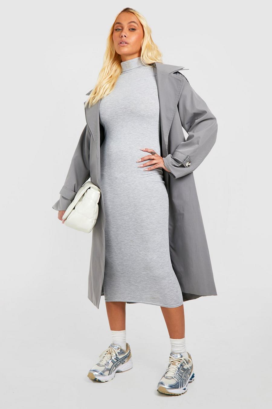 Grey Roll Neck Long Sleeve Midaxi Dress image number 1