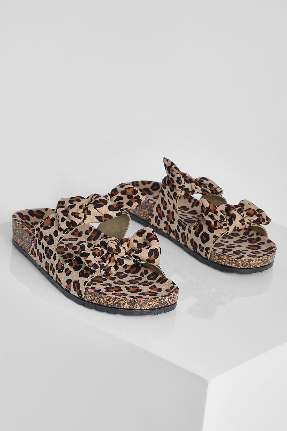 Leopard print bow discount sliders